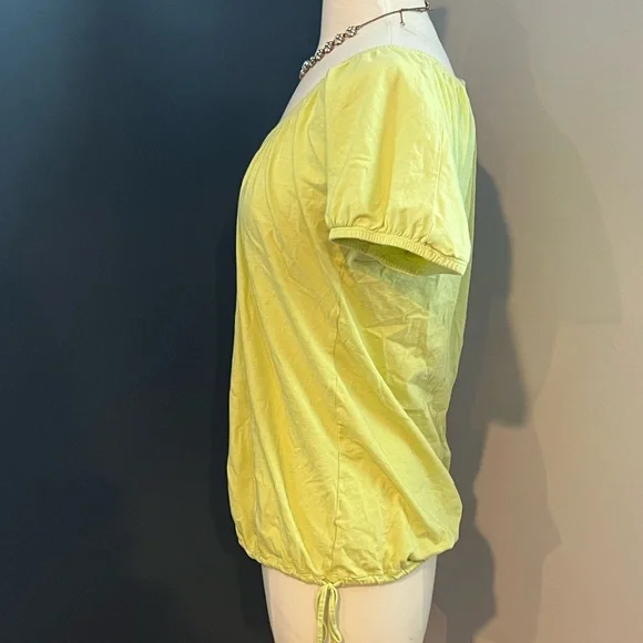 Yellow-Green Puff Sleeve Scoop Neck Blouse Size M - Picture 6 of 9
